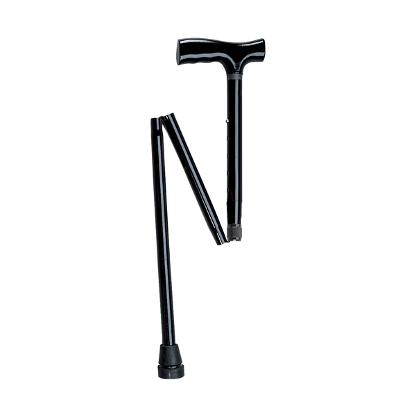 Lightweight Adjustable Folding Cane with T Handle - Black - Click Image to Close